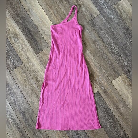 Aerie Pink Ribbed One-Shoulder Dress Women's Size Small - Picture 3 of 11